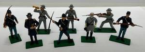 lot 98 image: Vintage Blue Box Brand Metal Civil War Soldiers Including General Lee & Grant & More (Soldiers Have Rubber Weapons)