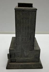 lot 109 image: 1950s-60s RARE Aurora National Bank Illinois Souvenir Metal Bank