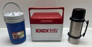 lot 135 image: Misc. Cooler Items Rubbermaid New 1 With KNOX LUMBER advertisement