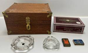 lot 136 image: Homemade Mahogany Wood Box & Misc. Tabacco Items Including Zippo Lighter & More
