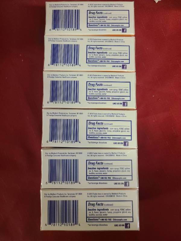 lot 313 image: JJ 6 Pack of Chloraseptic Honey Lemon Sore Throat Lozenges