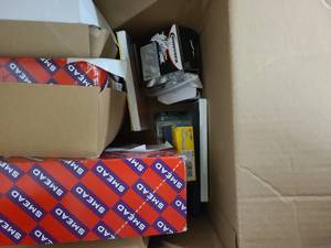 lot 143 image: Box of Office Supplies like file folders, markers and more