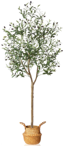 lot 196 image: MOSADE Artificial Olive Tree Fake Olive Silk Plant and Handmade Seagrass Basket