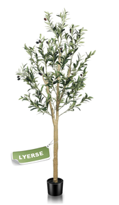 lot 158 image: LYERSE 5ft(60) Olive Tree Artificial Indoor, Fake Potted Olive Tree with Planter