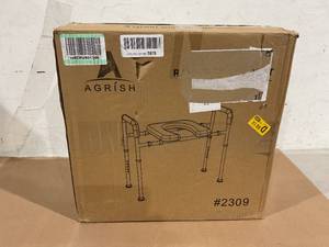 lot 415 image: Agrish Raised Toilet Seat with Handles - Cozy Padded Elevated Medical Commode wStorage Bag & Paper Holder