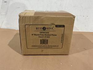 lot 249 image: LOT OF 200 ECO SOUL 100% Compostable 9 Inch Paper Plates Disposable