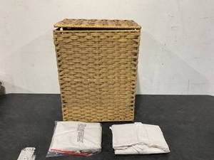 lot 168 image: SONGMICS Laundry Hamper with Lid, 90L Clothes Hamper with 2 Removable Liner Bags & 6 Mesh Bags