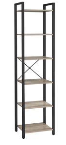 lot 275 image: VASAGLE 6-Tier Tall Bookshelf, Skinny Book Shelf  11.8 x 15.7 x 73.8 Inches, Industrial Style, Greige and Black