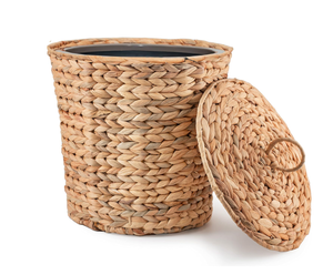 lot 290 image: KOLWOVEN Wicker Trash Can with Lid in Bedroom, Bathroom - 3 Gallon Small Trash Can