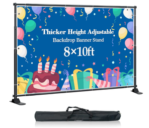 lot 308 image: Golemas Backdrop Banner Stand, Adjustable Heavy Duty Background Holder 8 x 10 ft