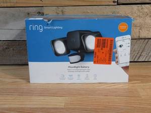 lot 1 image: Ring Smart Lighting Black Motion Activated Outdoor Integrated LED Flood Light Battery