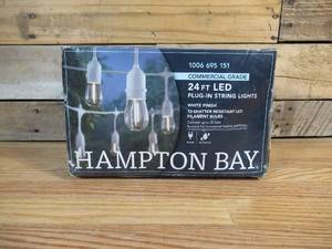 lot 11 image: Hampton Bay 12-Light 24 ft. IndoorOutdoor Plug-In Edison Bulb String Light with S14 Single Filament LED Bulbs in White Cord
