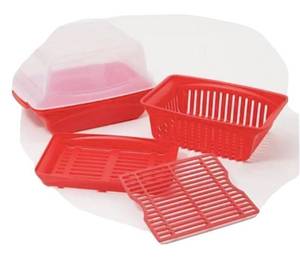 lot 62 image: Two - Cooks Essentials 6-Piece Microwave Multi-Cooker, RED. (2)