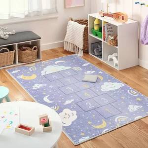 lot 96 image: Members Mark Everwash Washable Kids Activity Area Rug, Blue Hopscotch - 5 x 7