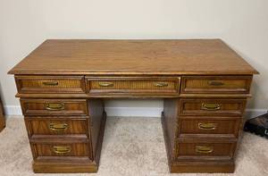 lot 5 image: Nine Drawer Wooden Desk