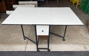 lot 57 image: White Folding Table w Extensions and 2 Drawers