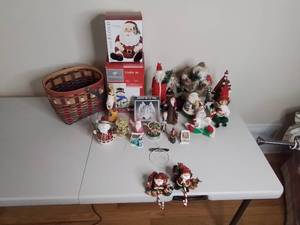 lot 8 image: Christmas Decor Including Snowman Cookie & Santa Candy Jars & Music Box