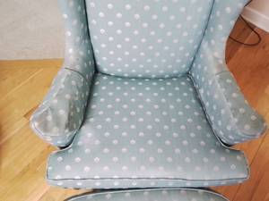 lot 33 image: Blue Chair and Foot Rest - minor stainsripsabrasions