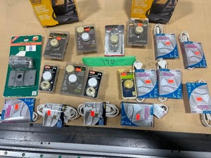 lot 170 image: EXTENSION CORDS, CORD PROTECTORS, & 3 WAY PUSH ON OFF DIMMERS