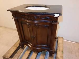 lot 207 image: Foremost Pegasus ETGVT3021 Estates 31 Vanity in Rich Mahogany w Granite Vanity Top in Black and undermount sink