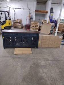 lot 205 image: (1) Livingston TV Console   (1) Bennett Writing Desk in carton