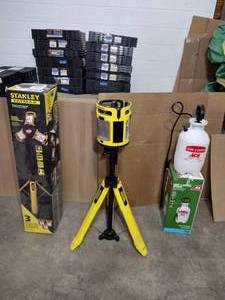 lot 230 image: Stanley FatMax Light tripod (battery does not charge). Home & Garden Sprayer.