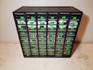 lot 335 image: 60-Drawer Organizer Display for watch batteries and button cell batteries. Most drawers contain batteries.