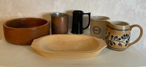lot 41 image: Crock and Wood Bowl Lot of 6