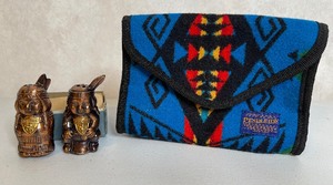 lot 60 image: Pendleton Wool ClutchMakeup BagWallet and Pendleton souvenir Salt and Pepper Shakers