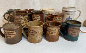 lot 64 image: Lot of 11 Big Island Rendezvous Pottery Mugs