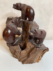lot 67 image: Hand Carved Bears Wood Figurine