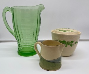 lot 99 image: Vintage Uranium Pitcher and vintage kitchen lot