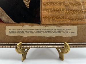 lot 84 image: Commemorative Flag Pieces for Glenville MN soldier 1924 Altoona Pass and MN War Stories Book Lot