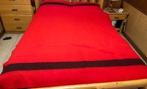 lot 132 image: Wool Blanket Four Point Red with Black Stripes