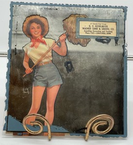 lot 151 image: Owatonna MN G.C. Kohlmier Washed Sand and Gravel Advertising Mirror Fishing Girl