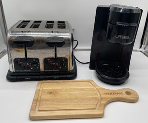 lot 168 image: Four slot Hamilton Beach toaster and One Cup Mr. Coffee Keuring coffee maker lot