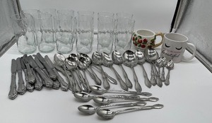 lot 174 image: Mismatched Lot of Flatware and Drinking Glasses