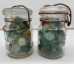 lot 177 image: Vintage Marble Lot of 50 Shoot Marbles in two small jars