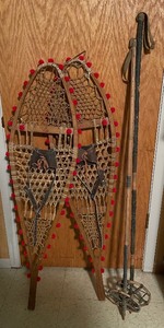 lot 180 image: Vintage Snow Shoes and Poles C.A. Lund Hastings, MN