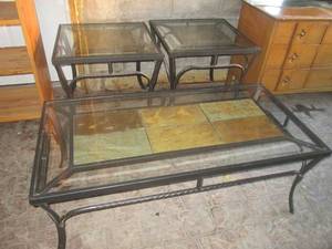 (G) Glass Top Coffee Table and 2 En...