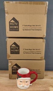 lot 102 image: HGTV Home Collection, National Tree Company (3) New Pairs of 5 Santa Mugs F