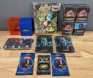 lot 20 image: New Pokemon Trading Card Game Holder, Magic the Gathering Pro-Lot Deck Box, Magic the Gathering Trading Cards, Hero Realms Thief Character Packs and Fluxx Creeper Pack F