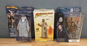 lot 34 image: New Popular Movie Collectible Figures - Harry Potter (Albus Dumbledore), Indiana Jones Adventure Series (Sallah), and Lord of the Rings (Aragorn) F