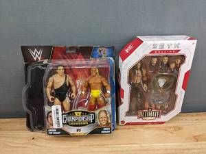 lot 44 image: New WWE Action Figures Showdown 2-Pack Andre the Giant and Hulk Hogan and Seth Rollkins Ultimate Edition F