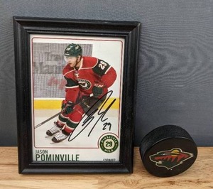 lot 84B image: Jason Pominville MN Wild Hockey Autographed 5X7 with Puck R