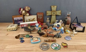 lot 142 image: Miscellaneous Small Items - Decorative Boxes, Trinkets, Figurines, Smurfs, Mini Kalimba, and More R