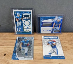 lot 64 image: 4 NFL Detroit Lions T.J. Hockenson Cards Autographed Jersey Card Vikings R