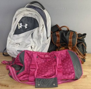 lot 92A image: Under Armour White Backpack, Thirty-One Pink Polka Dot Duffle Bag and Canvas Backpack Z