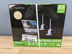 lot 7A image: Brand New Crystal Vision 8CH Wireless NVR kit w10.1 inch & 1TB SSD with Two 3MP Floodlight Audio Cameras O
