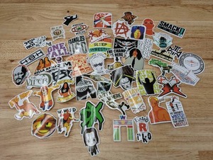 lot 62A image: 50 Wrestling Stickers WWE Hulk Hogan Flair WWF Stone Cold Sting Mankind Rock Bellas AJ Lee HHH V